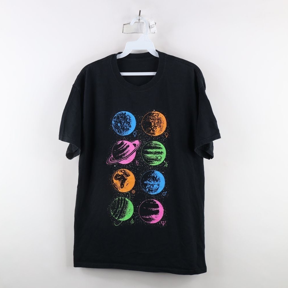 Vintage Streetwear Zodiac Horoscope Space T-Shirt Black Size Large